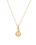 VOJ Gold-Polished Flower Shaped Ad Studded Pendant With Chain
