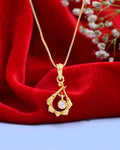 VOJ Gold-Polished Flower Shaped Ad Studded Pendant With Chain