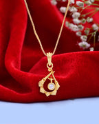 VOJ Gold-Polished Flower Shaped Ad Studded Pendant With Chain