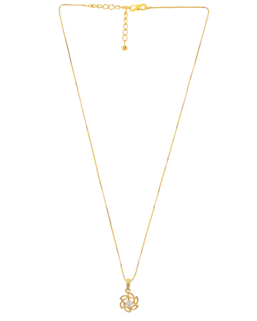 VOJ Gold-Polished Designer Ad Studded Pendant With Chain