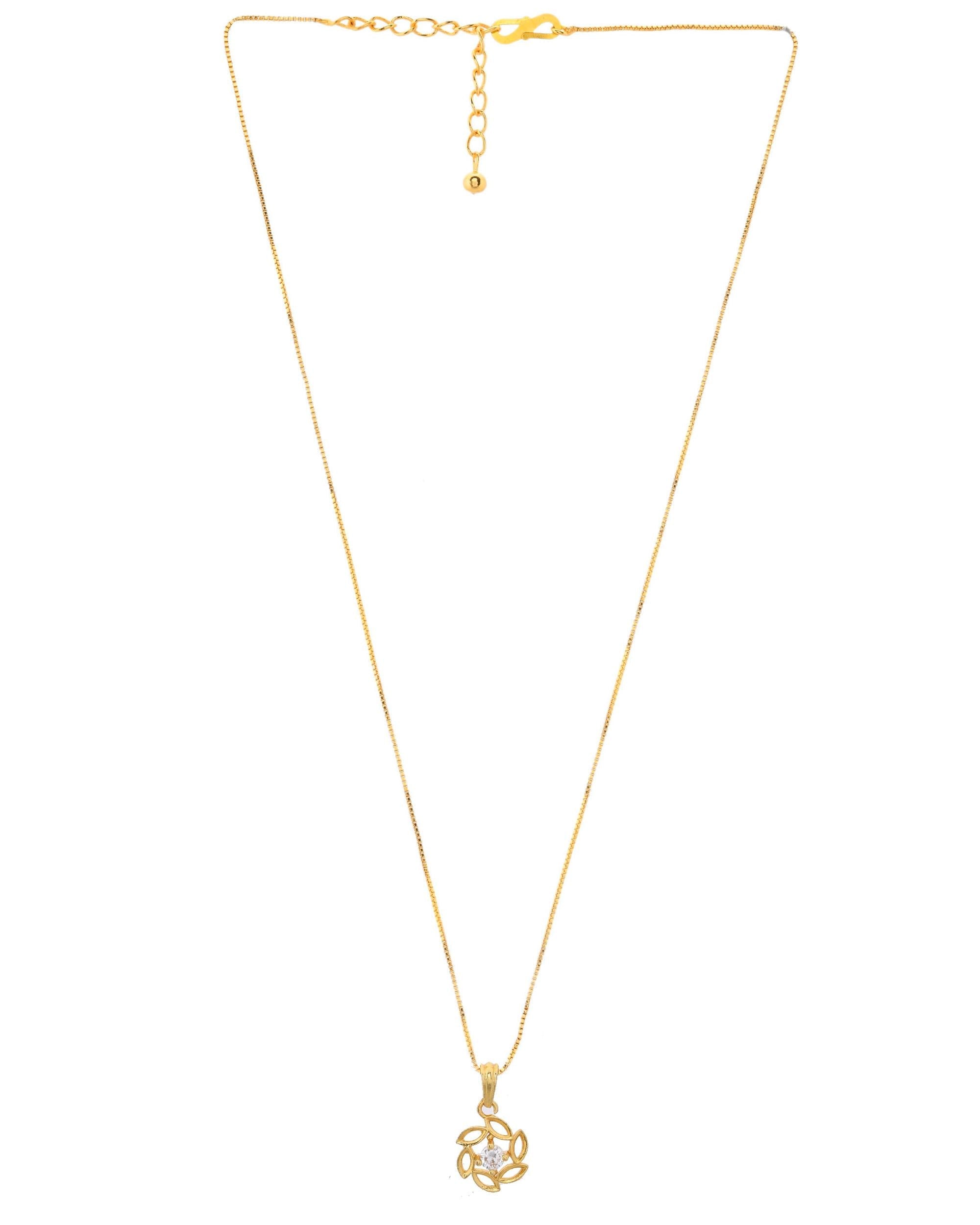 VOJ Gold-Polished Designer Ad Studded Pendant With Chain