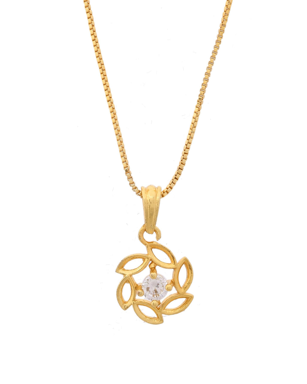 VOJ Gold-Polished Designer Ad Studded Pendant With Chain