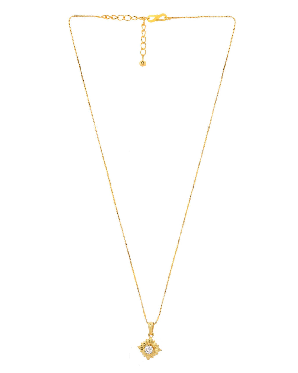 VOJ Gold-Polished Flower Shaped Ad Studded Pendant With Chain