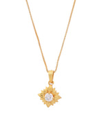 VOJ Gold-Polished Flower Shaped Ad Studded Pendant With Chain