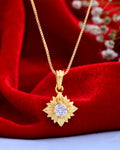 VOJ Gold-Polished Flower Shaped Ad Studded Pendant With Chain