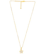 VOJ Gold-Polished Flower Shaped Ad Studded Pendant With Chain