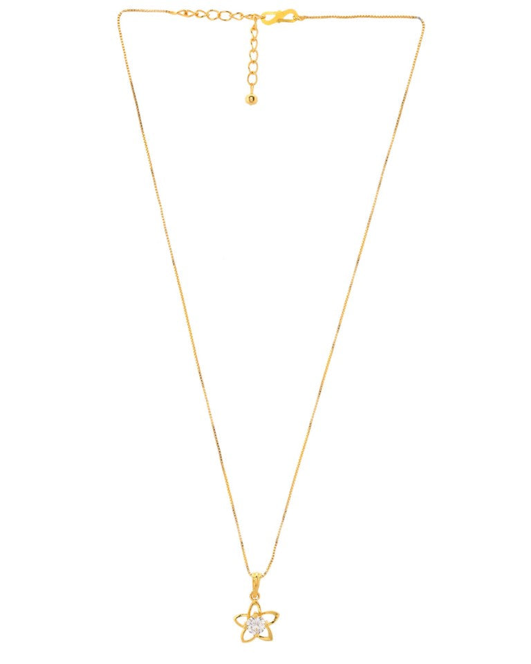 VOJ Gold-Polished Flower Shaped Ad Studded Pendant With Chain