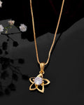VOJ Gold-Polished Flower Shaped Ad Studded Pendant With Chain