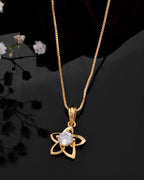 VOJ Gold-Polished Flower Shaped Ad Studded Pendant With Chain