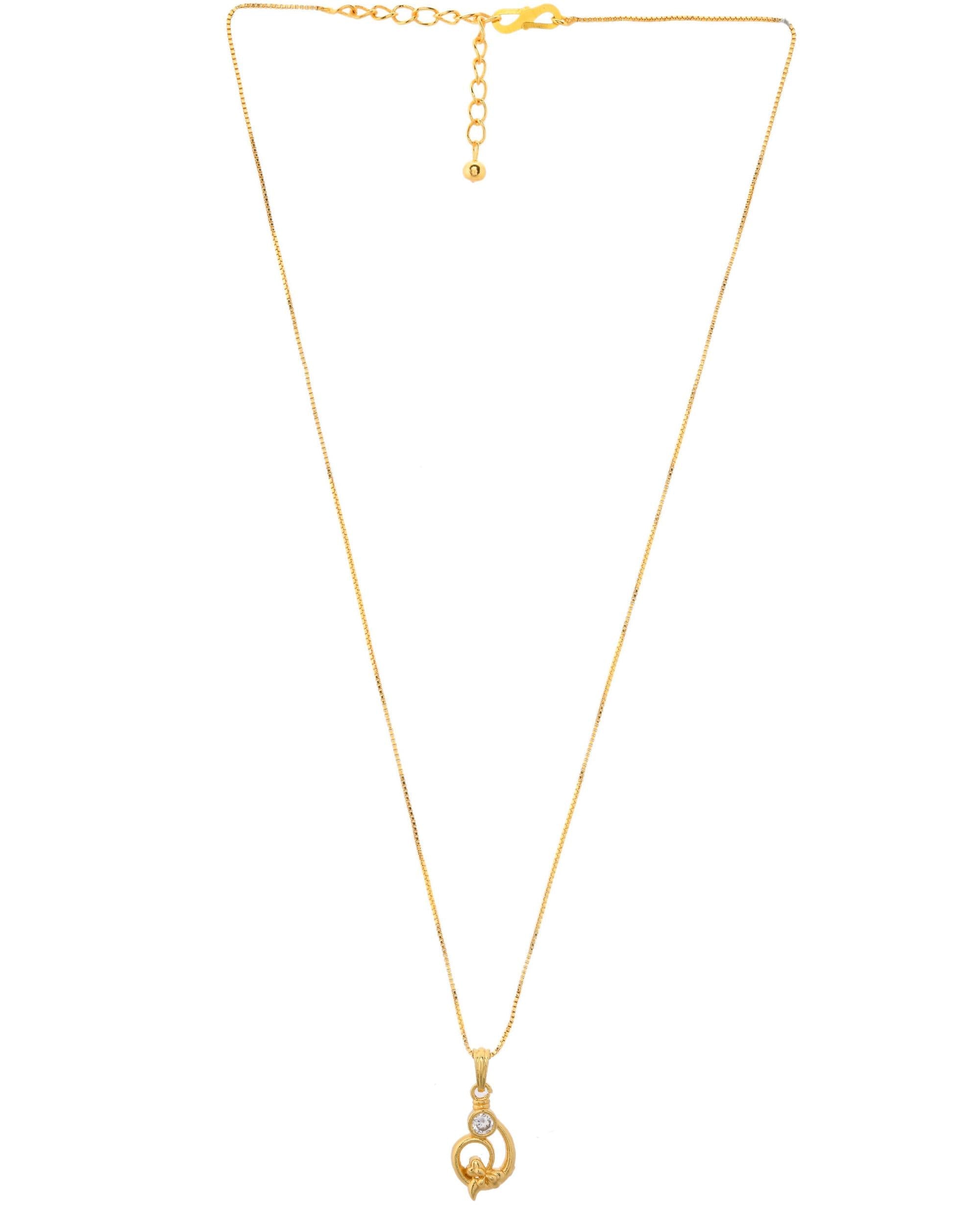 VOJ Gold-Polished Designer Ad Studded Pendant With Chain