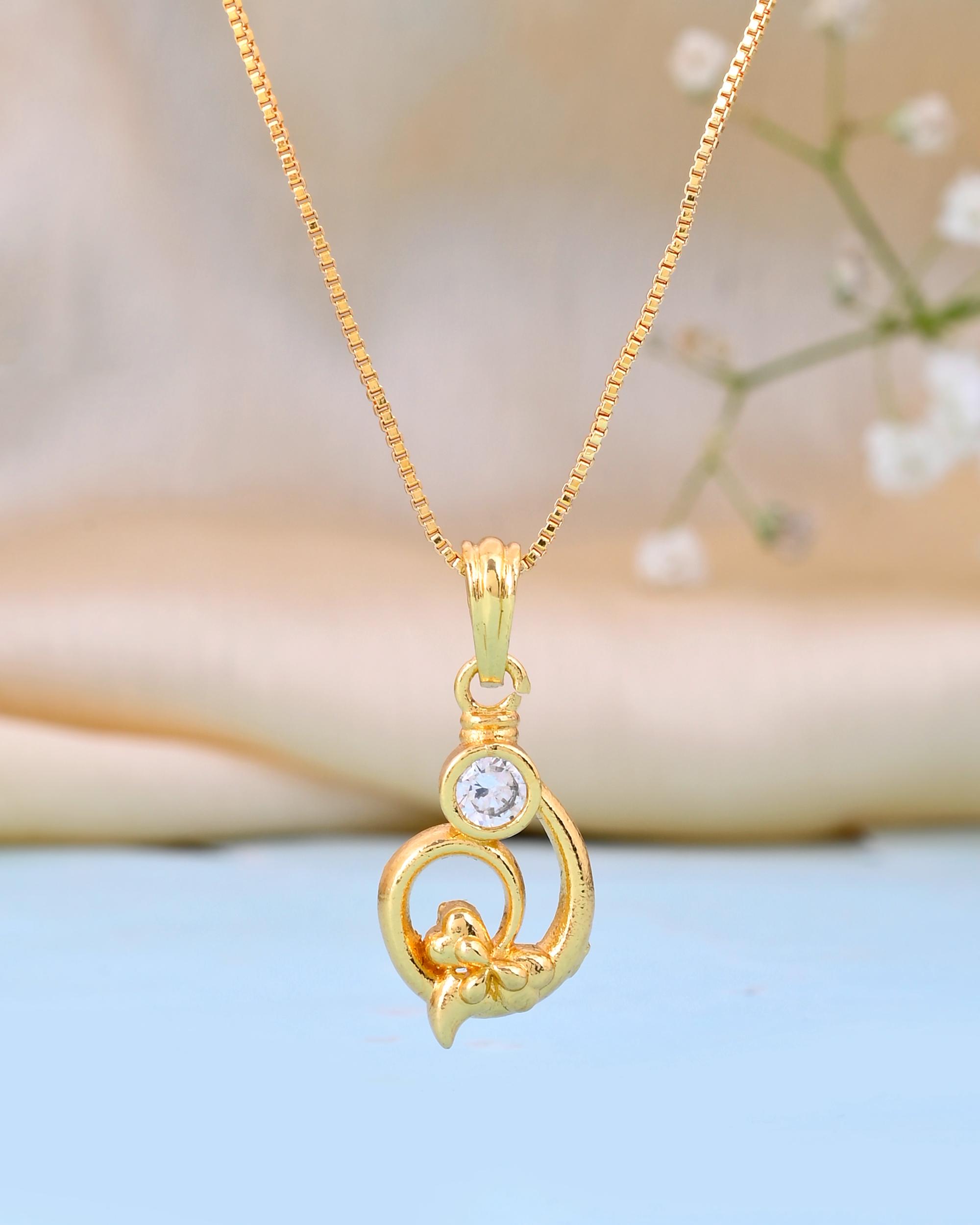 VOJ Gold-Polished Designer Ad Studded Pendant With Chain