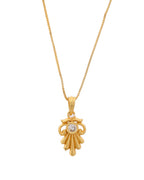 VOJ Gold-Polished Designer Ad Studded Pendant With Chain