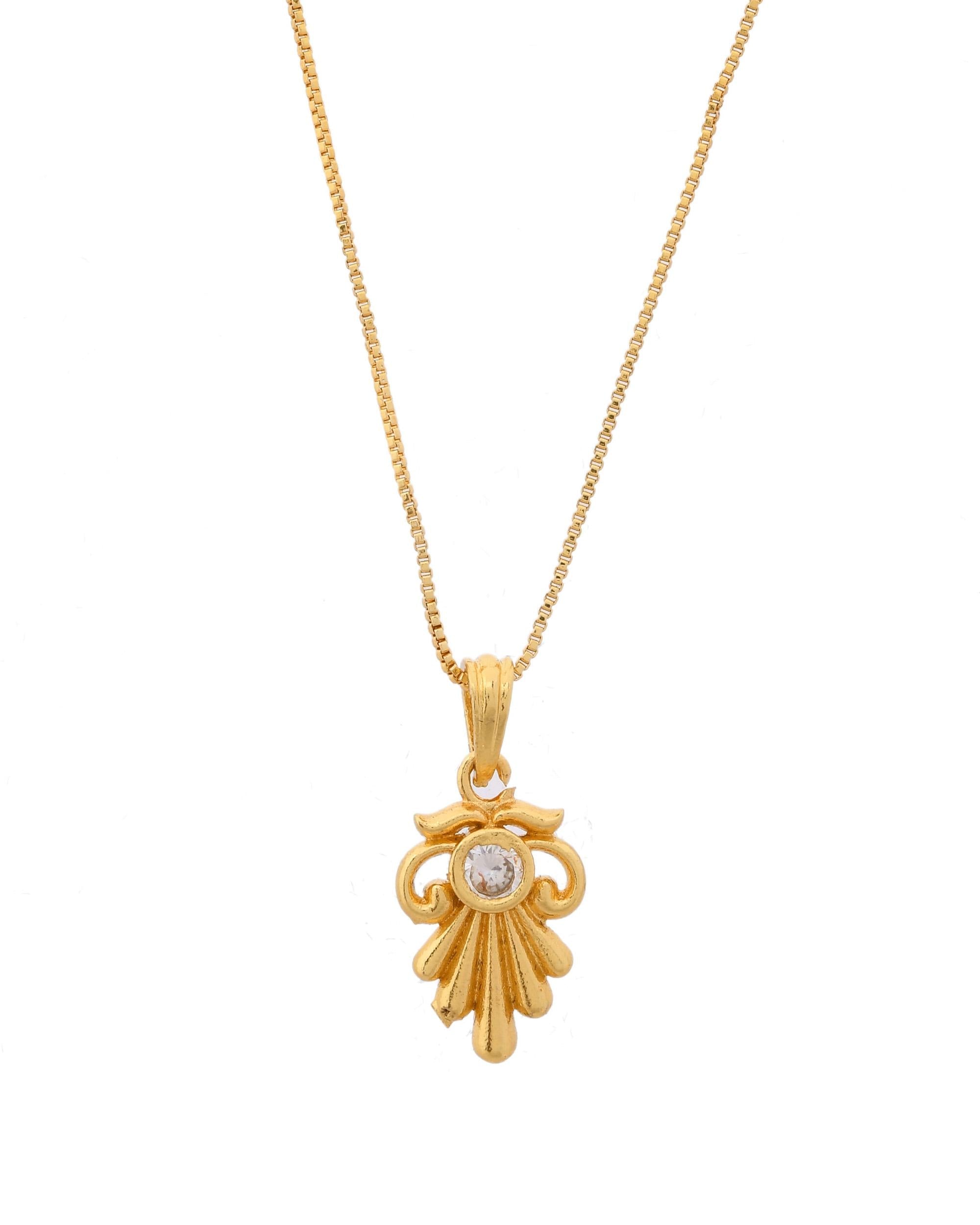 VOJ Gold-Polished Designer Ad Studded Pendant With Chain