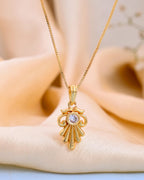 VOJ Gold-Polished Designer Ad Studded Pendant With Chain