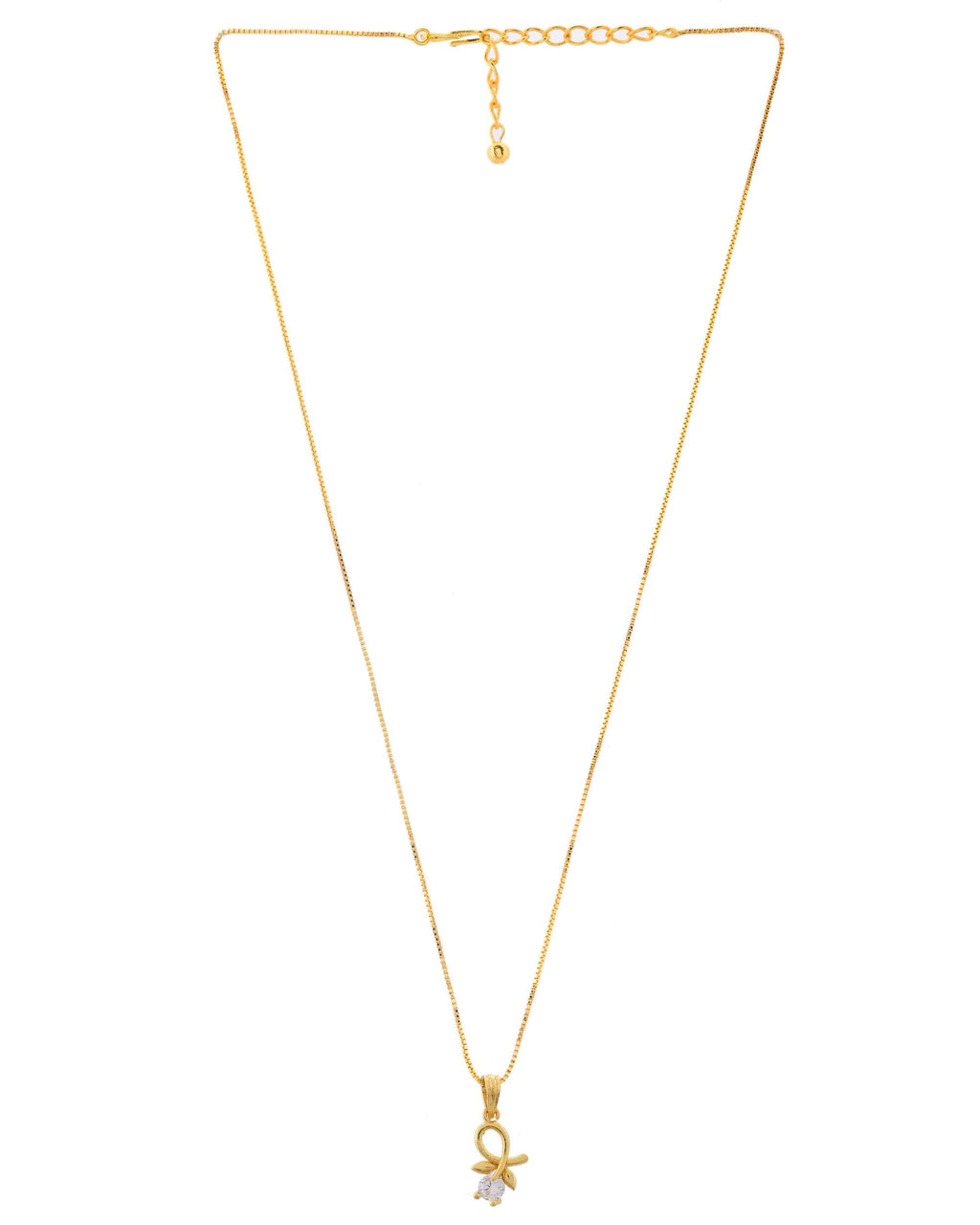 VOJ Gold-Polished Flower Shaped Ad Studded Pendant With Chain