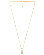 VOJ Gold-Polished Flower Shaped Ad Studded Pendant With Chain