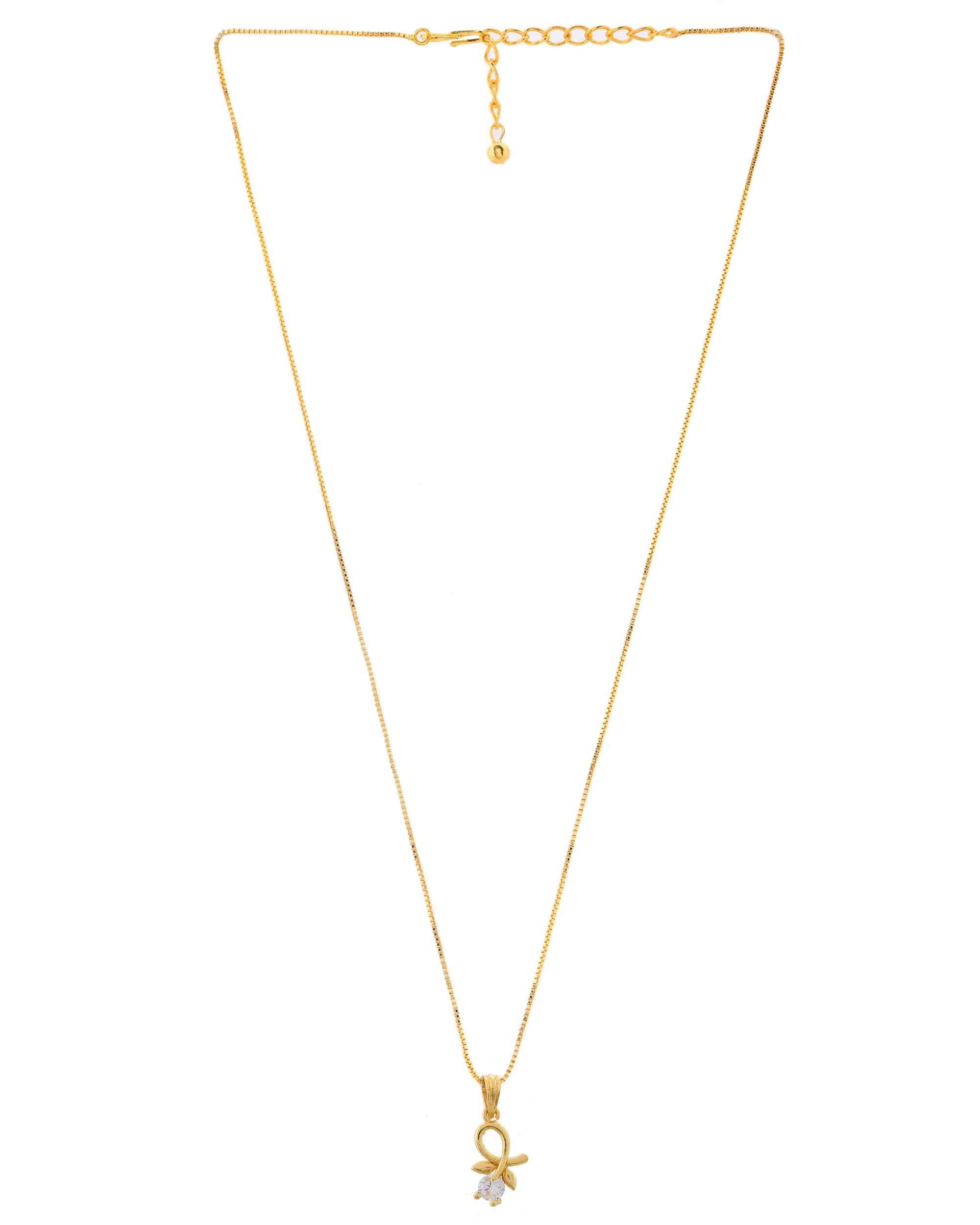 VOJ Gold-Polished Flower Shaped Ad Studded Pendant With Chain