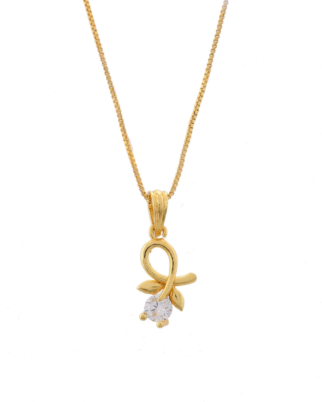 VOJ Gold-Polished Flower Shaped Ad Studded Pendant With Chain