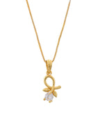VOJ Gold-Polished Flower Shaped Ad Studded Pendant With Chain