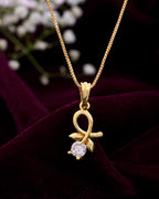 VOJ Gold-Polished Flower Shaped Ad Studded Pendant With Chain