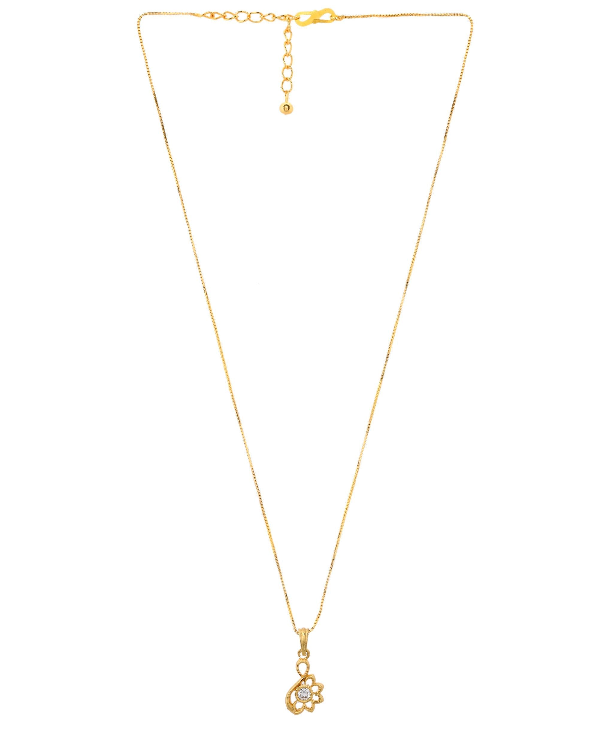 VOJ Gold-Polished Designer Ad Studded Pendant With Chain