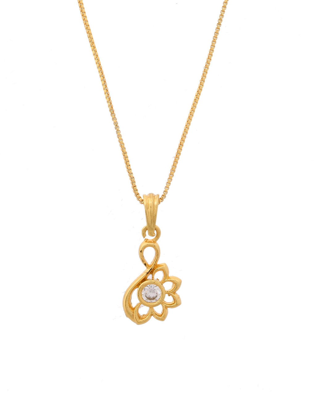 VOJ Gold-Polished Designer Ad Studded Pendant With Chain