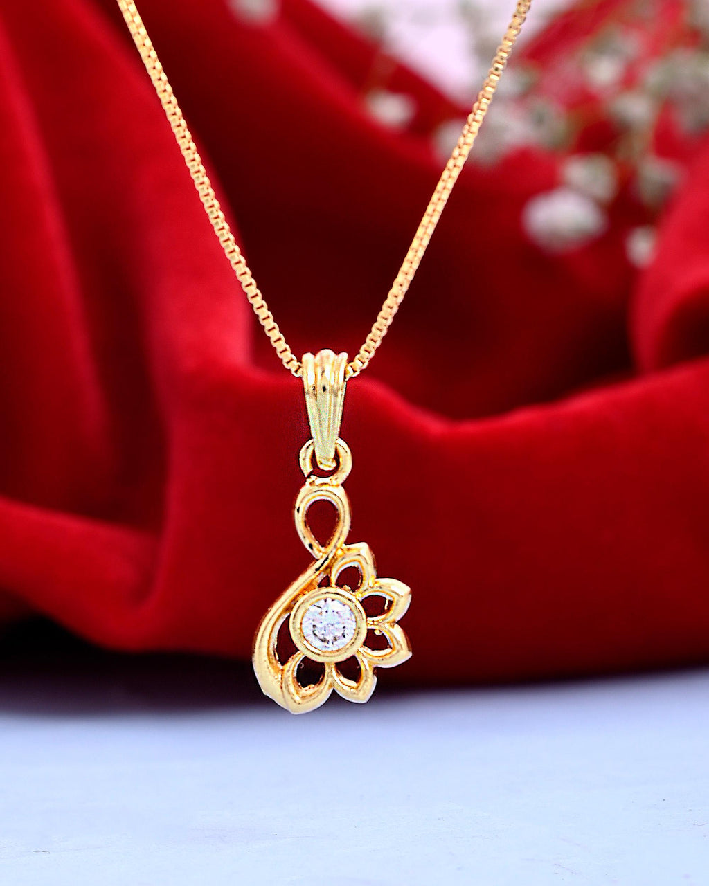 VOJ Gold-Polished Designer Ad Studded Pendant With Chain