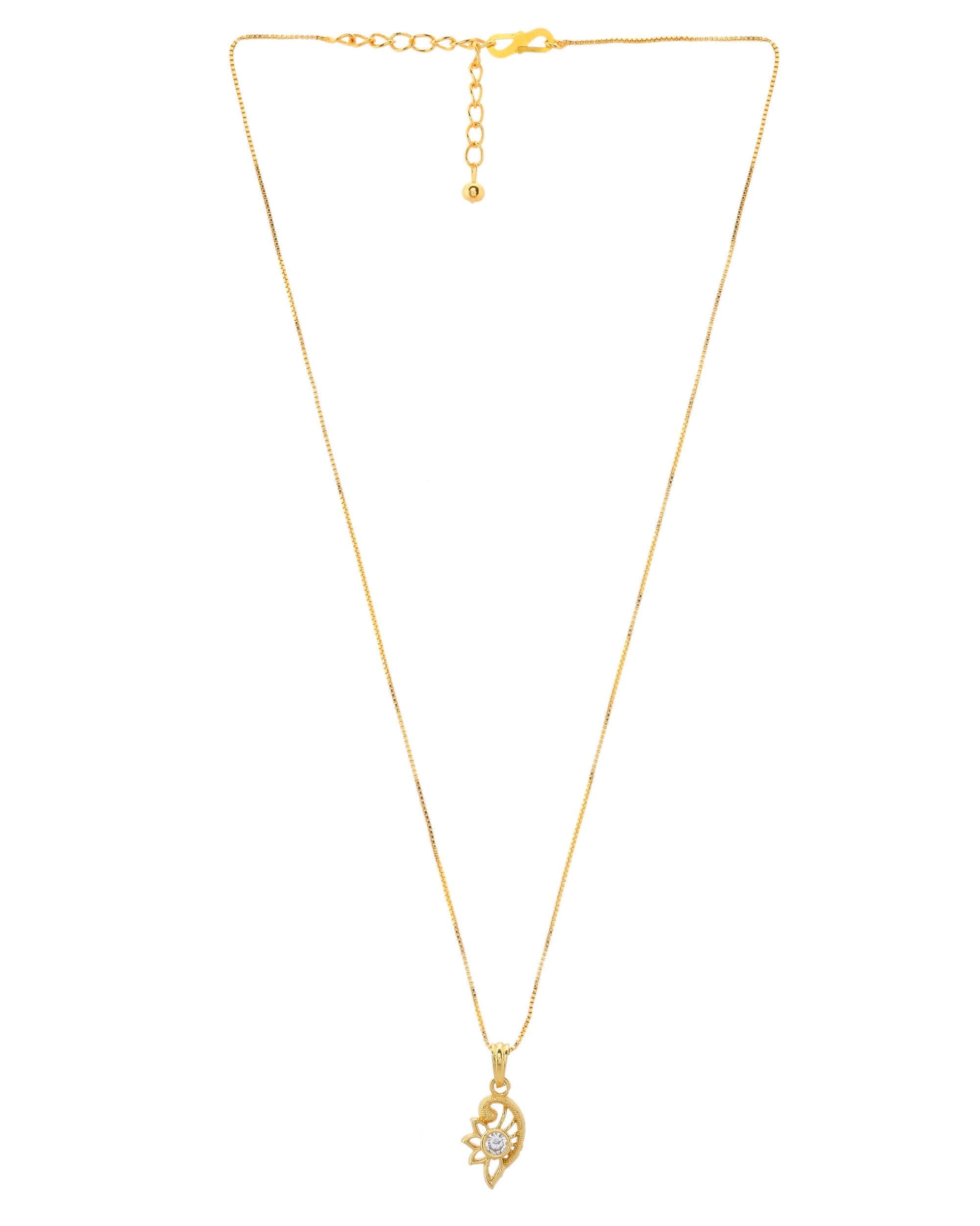 VOJ Gold-Polished Designer Ad Studded Pendant With Chain