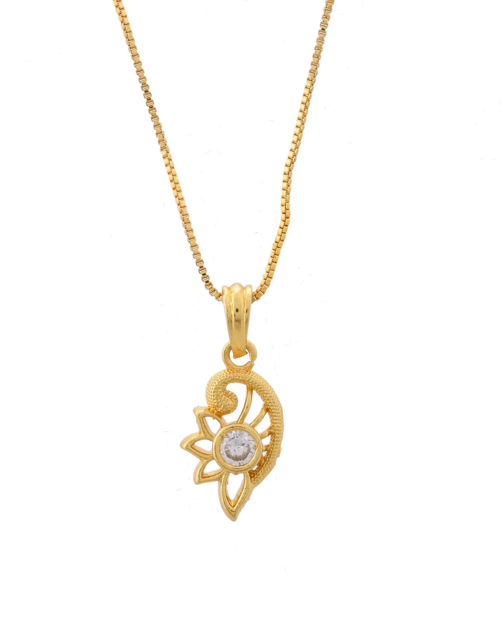 VOJ Gold-Polished Designer Ad Studded Pendant With Chain