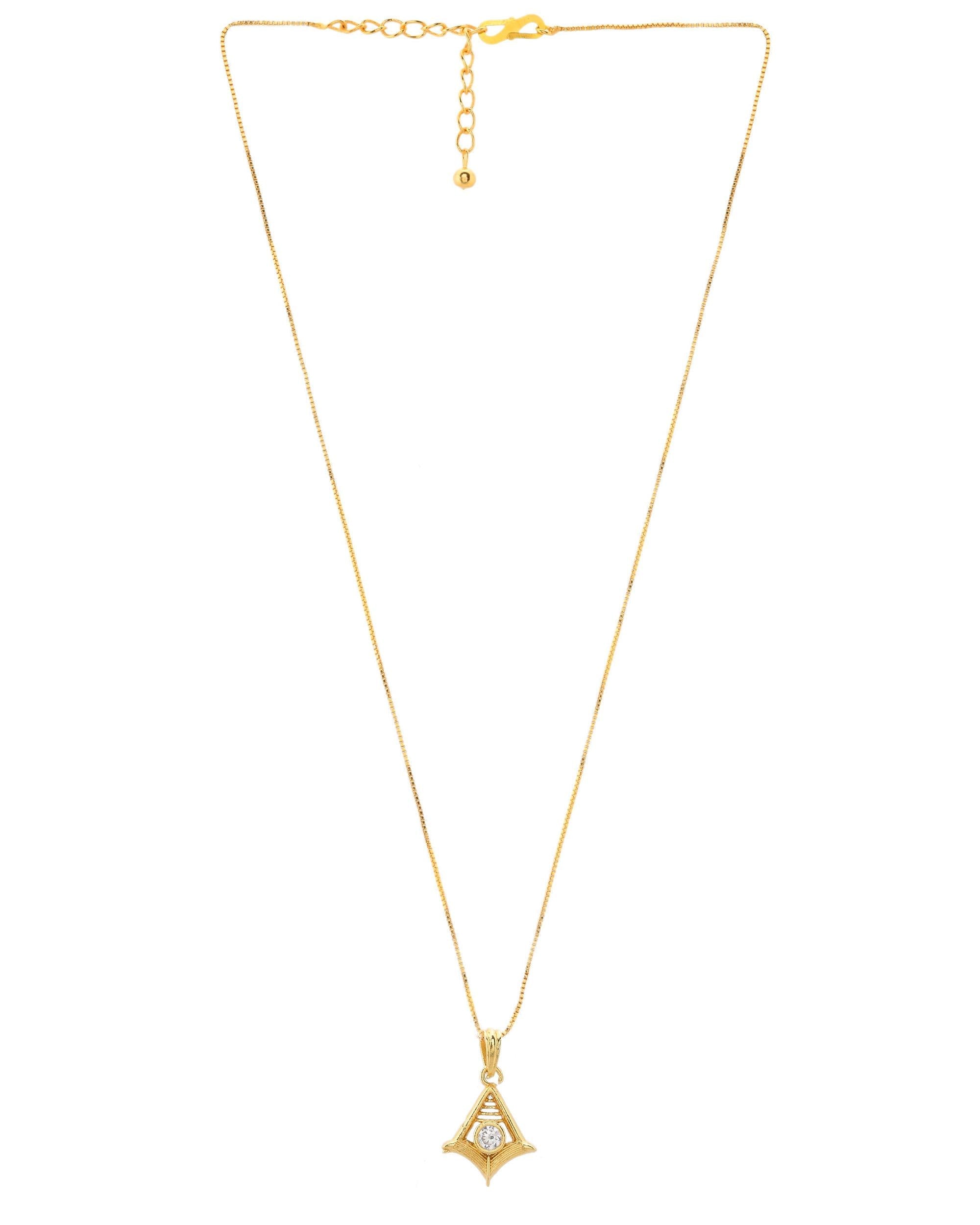 VOJ Gold-Polished Designer Ad Studded Pendant With Chain