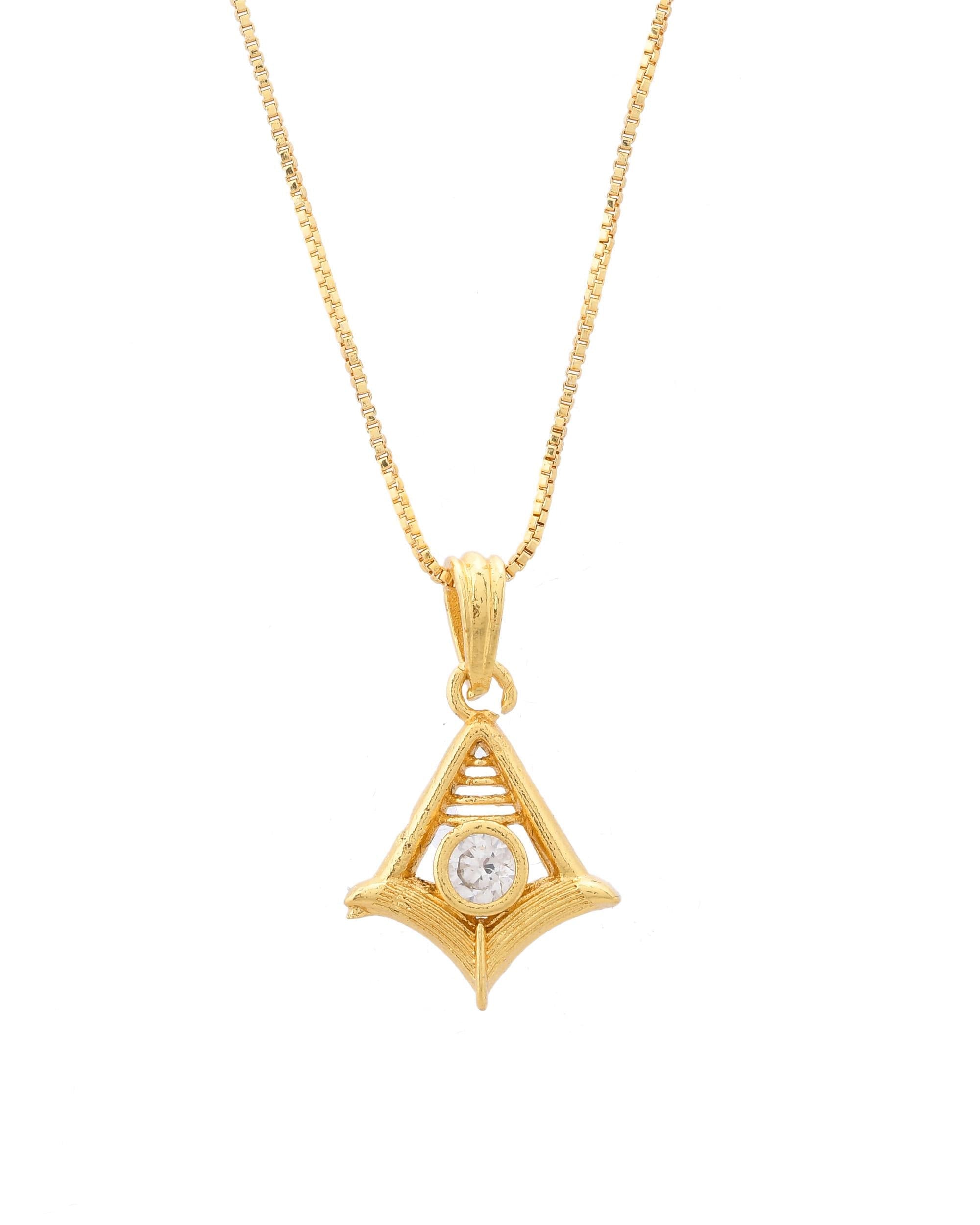 VOJ Gold-Polished Designer Ad Studded Pendant With Chain