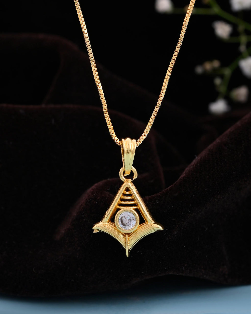 VOJ Gold-Polished Designer Ad Studded Pendant With Chain