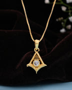 VOJ Gold-Polished Designer Ad Studded Pendant With Chain