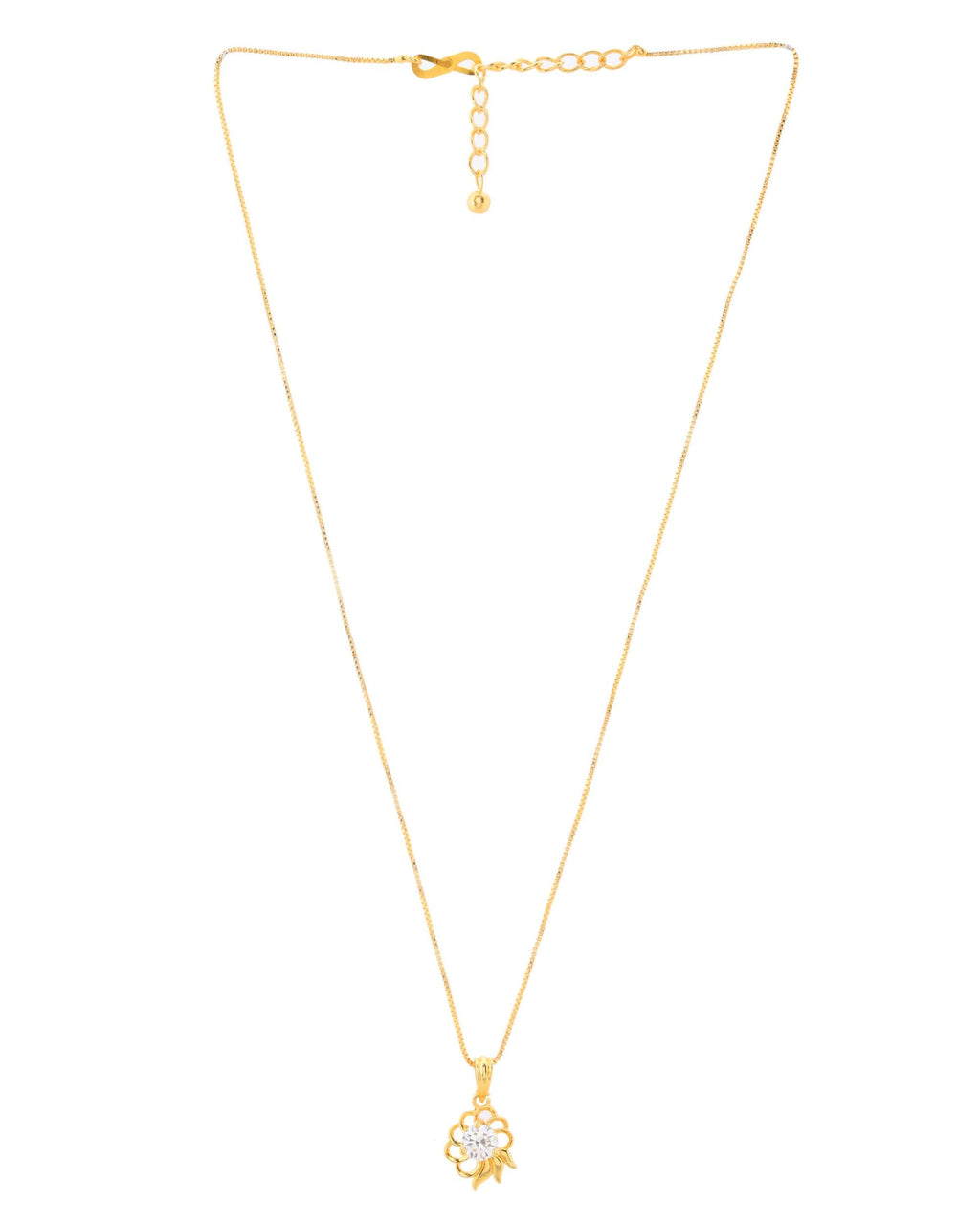 VOJ Gold-Polished Flower Shaped Ad Studded Pendant With Chain