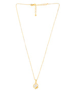VOJ Gold-Polished Flower Shaped Ad Studded Pendant With Chain