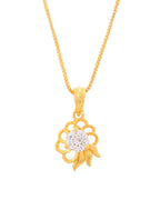 VOJ Gold-Polished Flower Shaped Ad Studded Pendant With Chain
