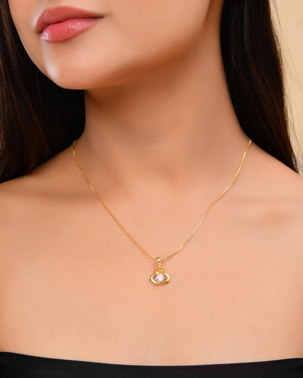 VOJ Gold-Polished Swan Shaped Ad Studded Pendant With Chain