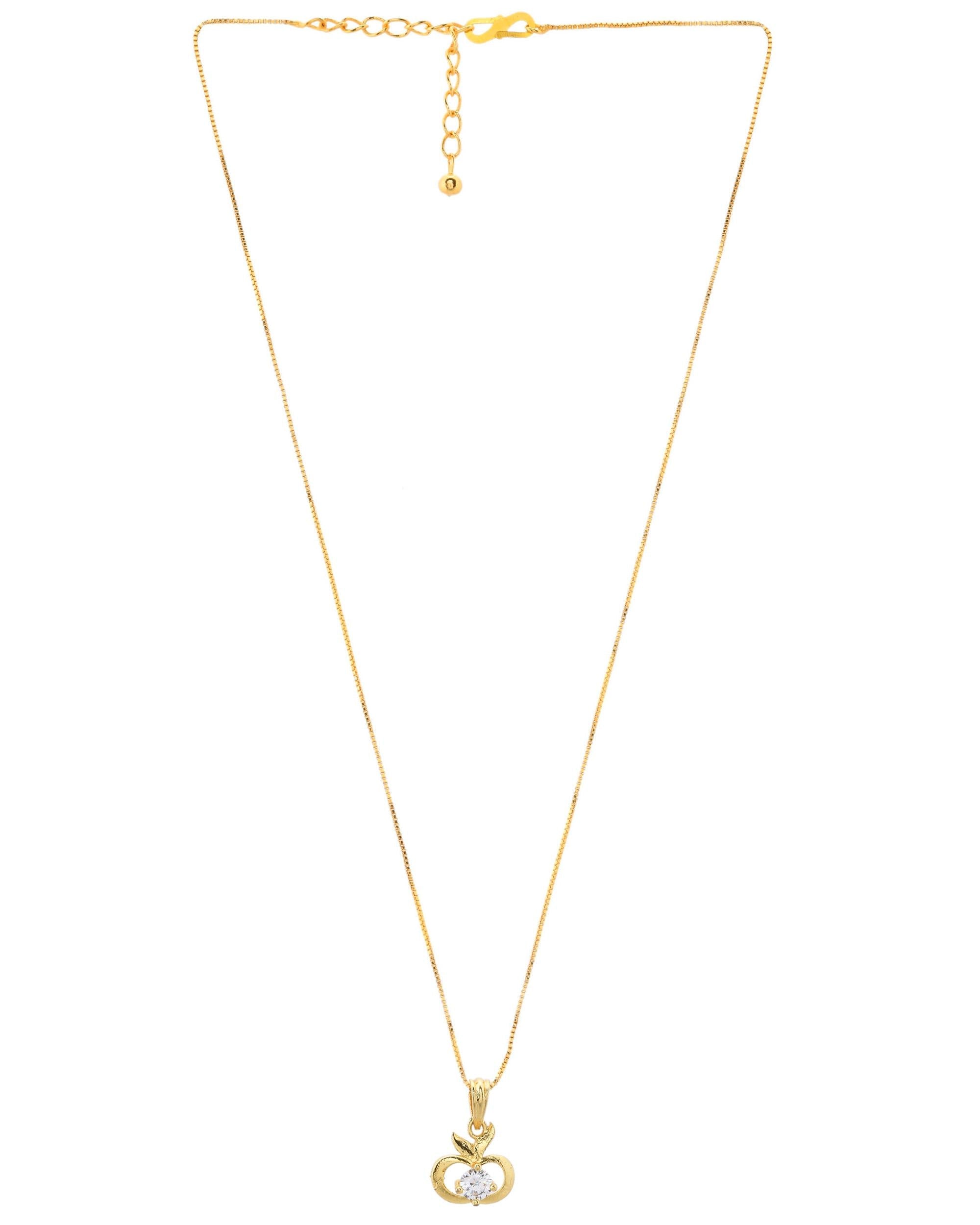 VOJ Gold-Polished Swan Shaped Ad Studded Pendant With Chain