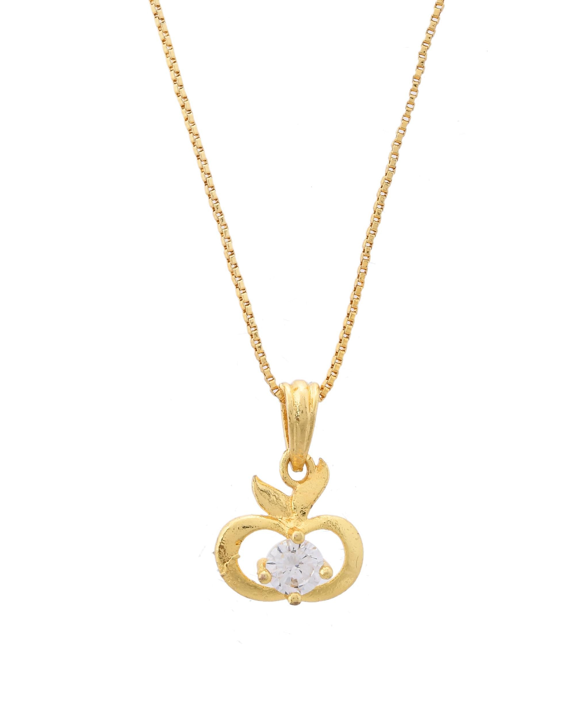 VOJ Gold-Polished Swan Shaped Ad Studded Pendant With Chain