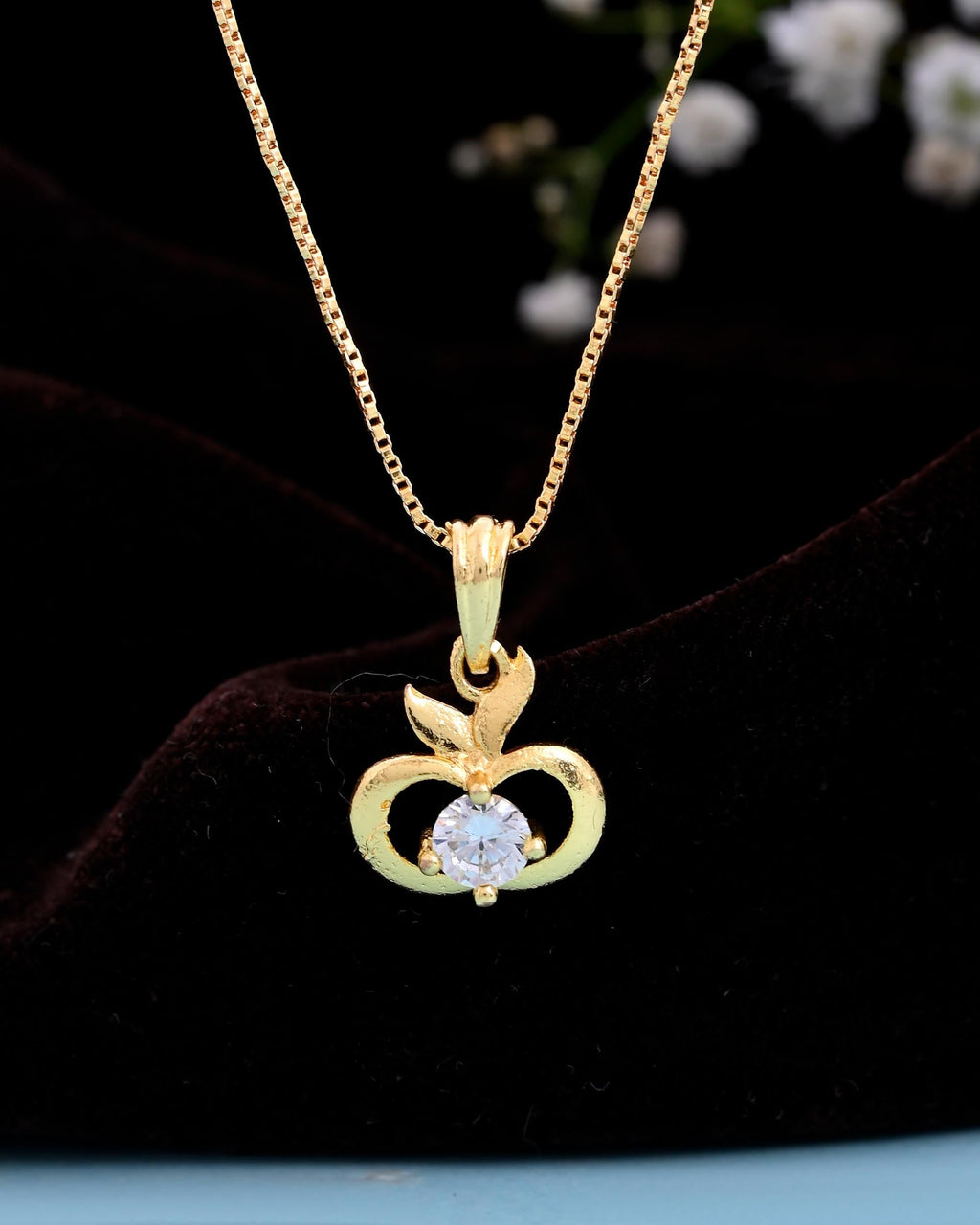 VOJ Gold-Polished Swan Shaped Ad Studded Pendant With Chain