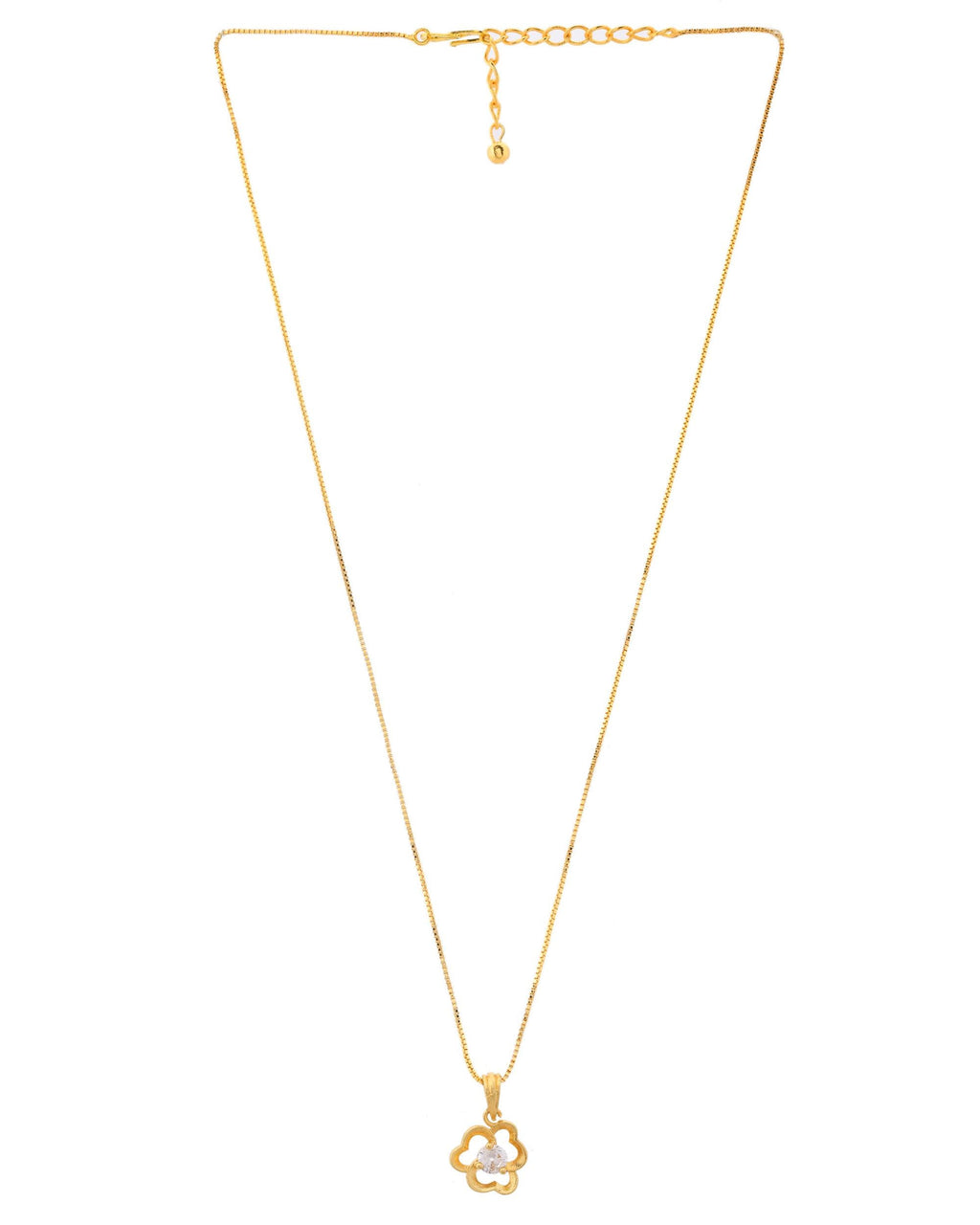 VOJ Gold-Polished Flower Shaped Ad Studded Pendant With Chain