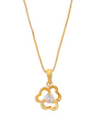 VOJ Gold-Polished Flower Shaped Ad Studded Pendant With Chain