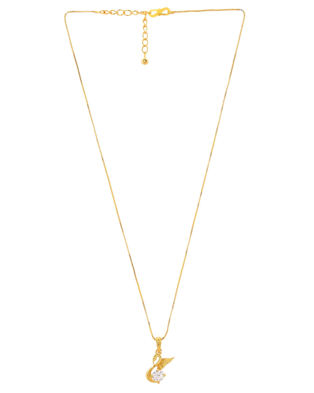 VOJ Gold-Polished Flower Shaped Ad Studded Pendant With Chain