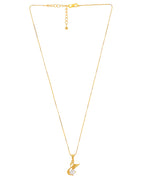 VOJ Gold-Polished Flower Shaped Ad Studded Pendant With Chain