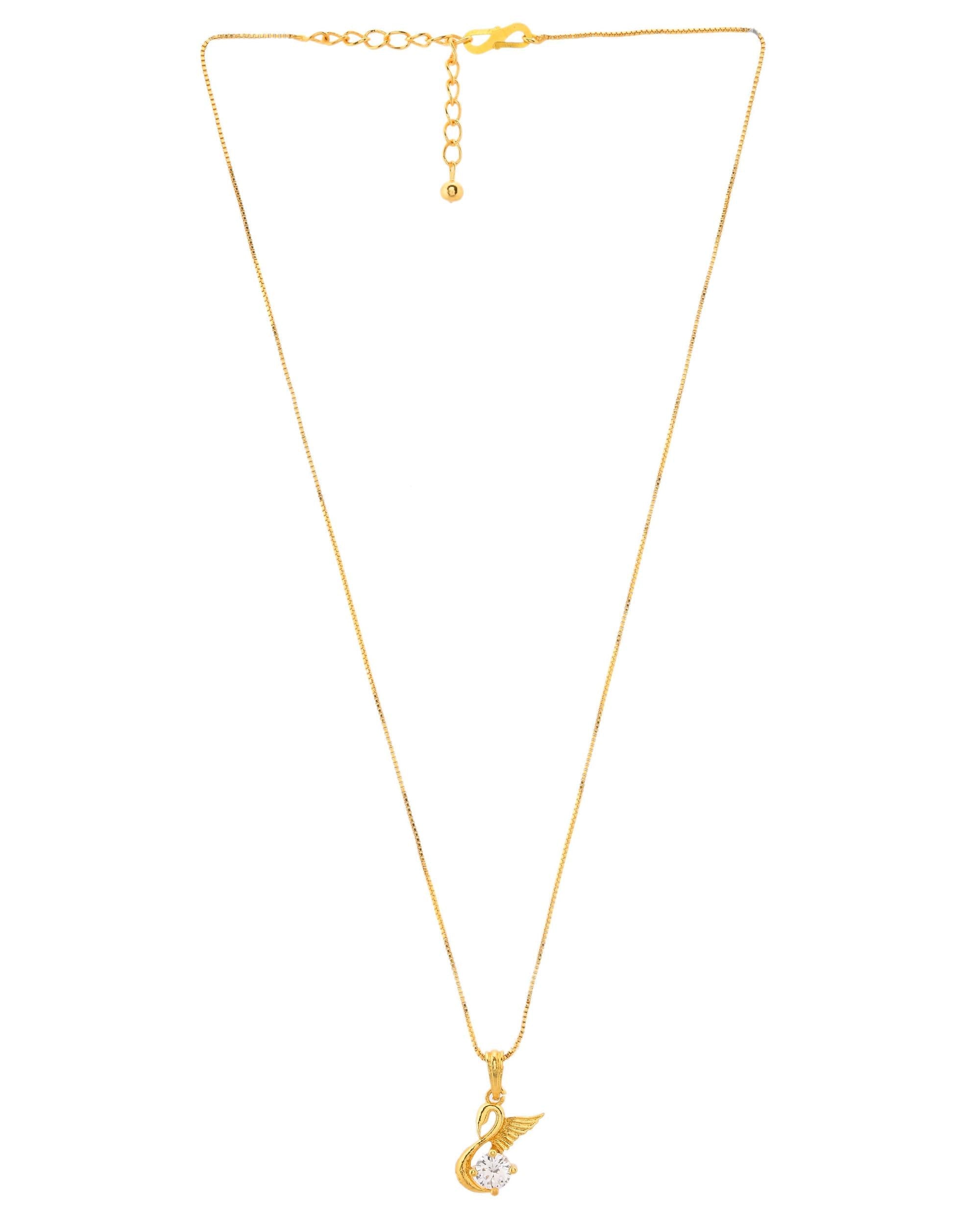 VOJ Gold-Polished Flower Shaped Ad Studded Pendant With Chain