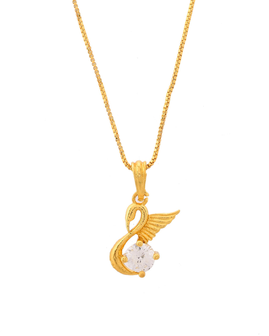 VOJ Gold-Polished Flower Shaped Ad Studded Pendant With Chain