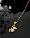 VOJ Gold-Polished Flower Shaped Ad Studded Pendant With Chain