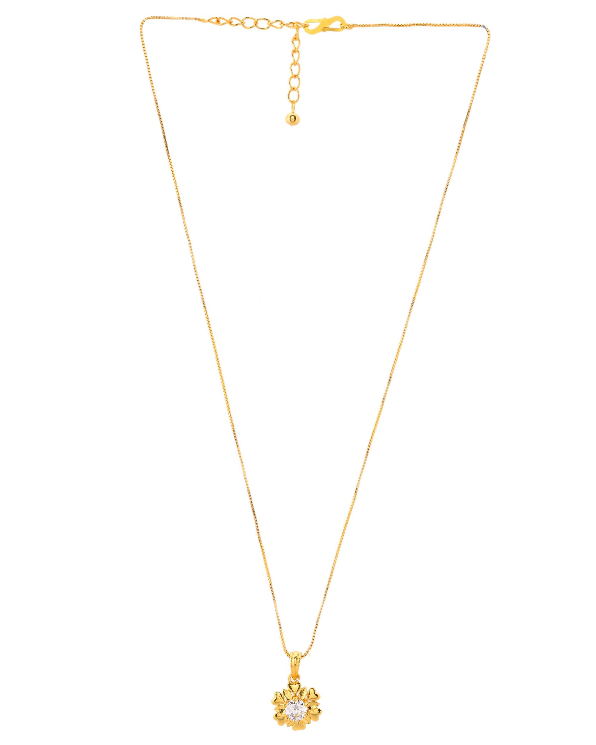 VOJ Gold-Polished Apple Shaped Ad Studded Pendant With Chain