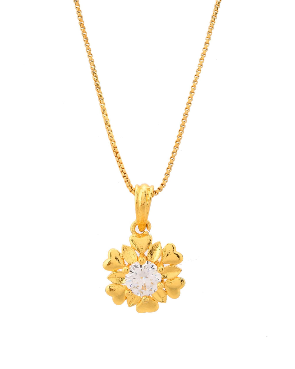 VOJ Gold-Polished Apple Shaped Ad Studded Pendant With Chain