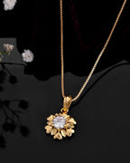 VOJ Gold-Polished Apple Shaped Ad Studded Pendant With Chain